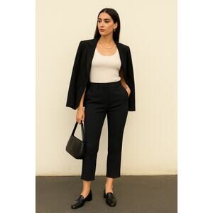 Theory Lavzin Prospective Cropped Trousers Black Size 6 Pants Pleated Office
